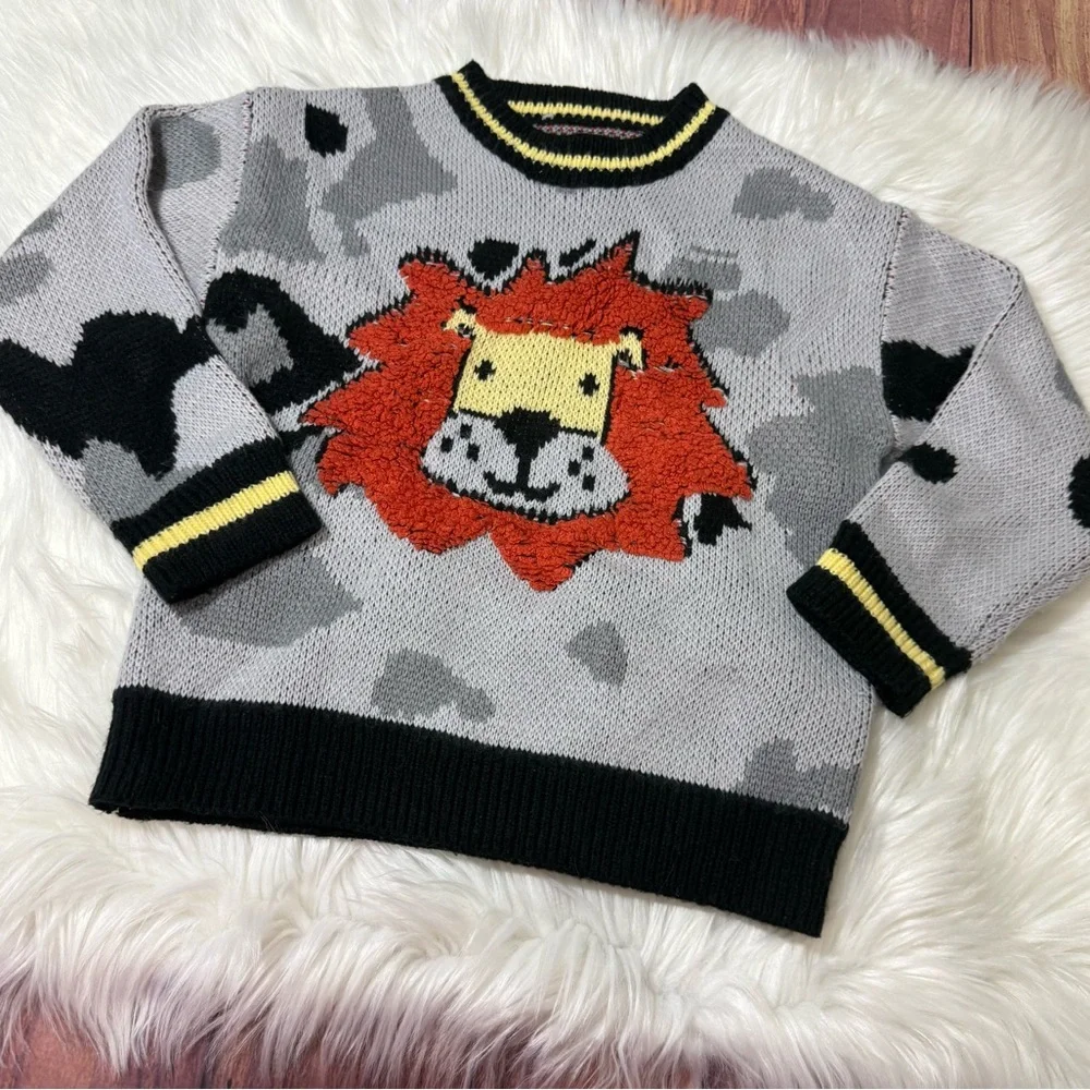 SHEIN Youth Boy Size 7 Lion Sweater - Gray and Black
